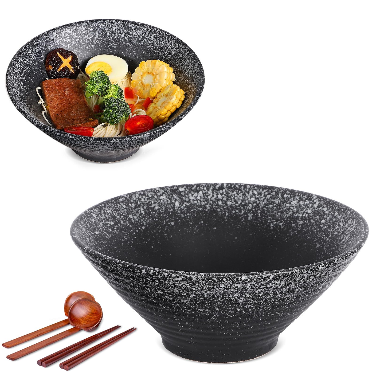 DONGTIAN Microwavable Ramen Bowl with Lid, 25 Oz Japanese Bowl Big Ceramic Japanese Soup Bowl