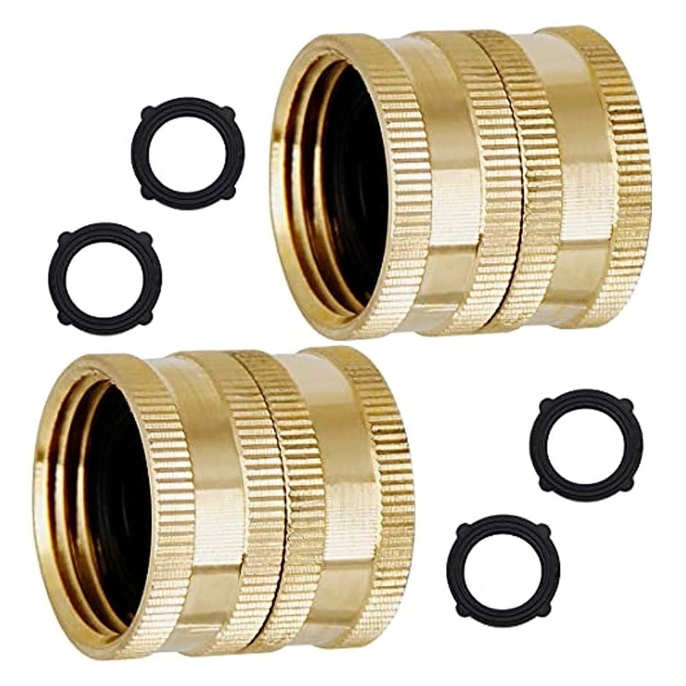 AnQILa 2x Solid Brass Garden Hose Adapter Female To Female 3/4Inch