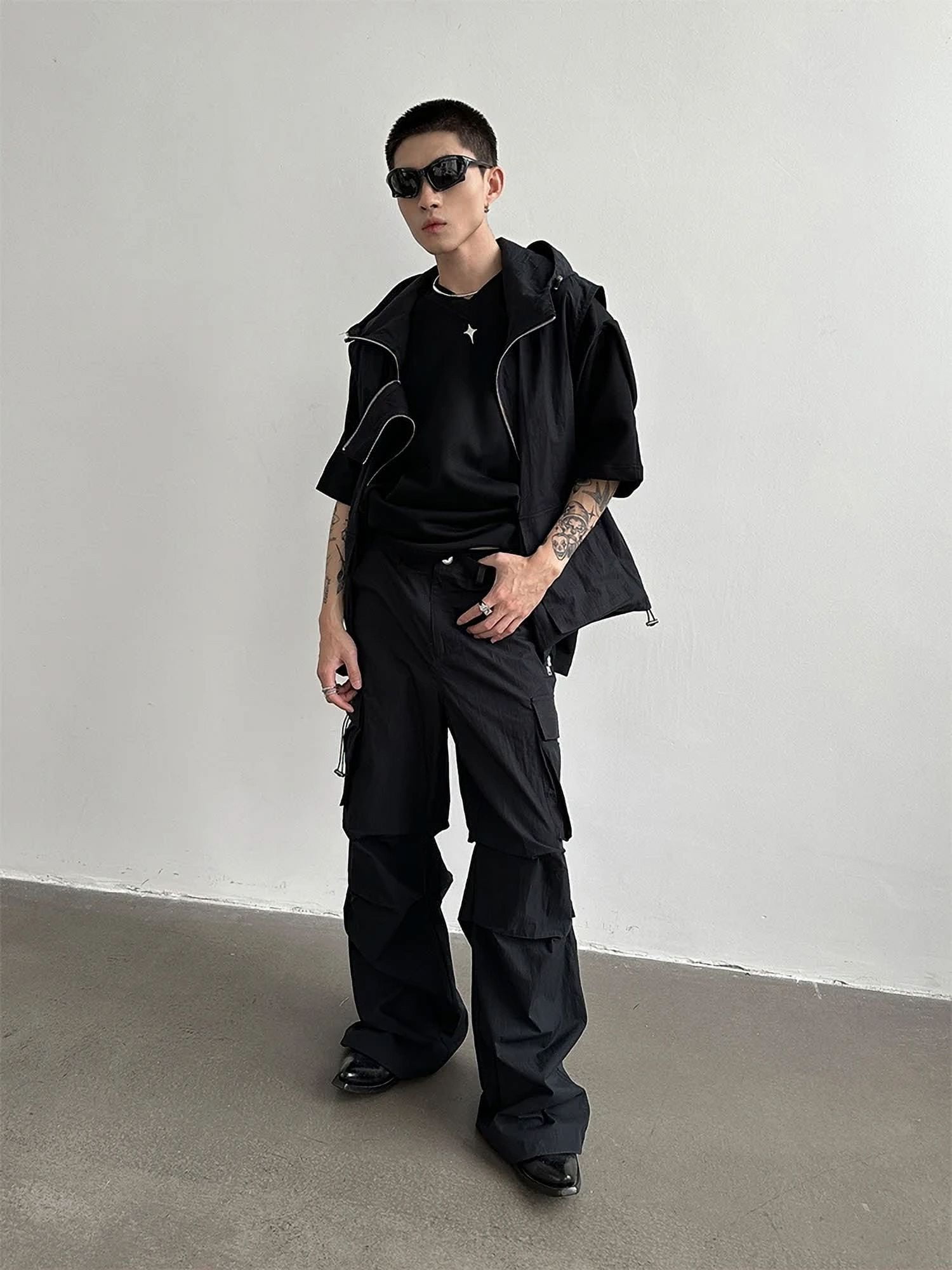AnQingLueLv Cargo Pants Sets Vest Hooded Summer 2 Piece