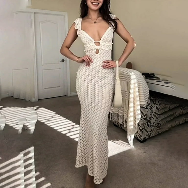 Women Lace Sleeveless Deep V-neck Beach Sexy Backless Dress Women Lace Sleeveless Deep V-neck Beach Sexy Backless Dress