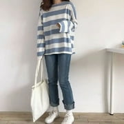 AnQingLueLv Harajuku Striped Long Sleeve T-shirt Women 2021 Streetwear Casual Korean Fashion Patchwork Tee Shirt Tops Vintage Clothes