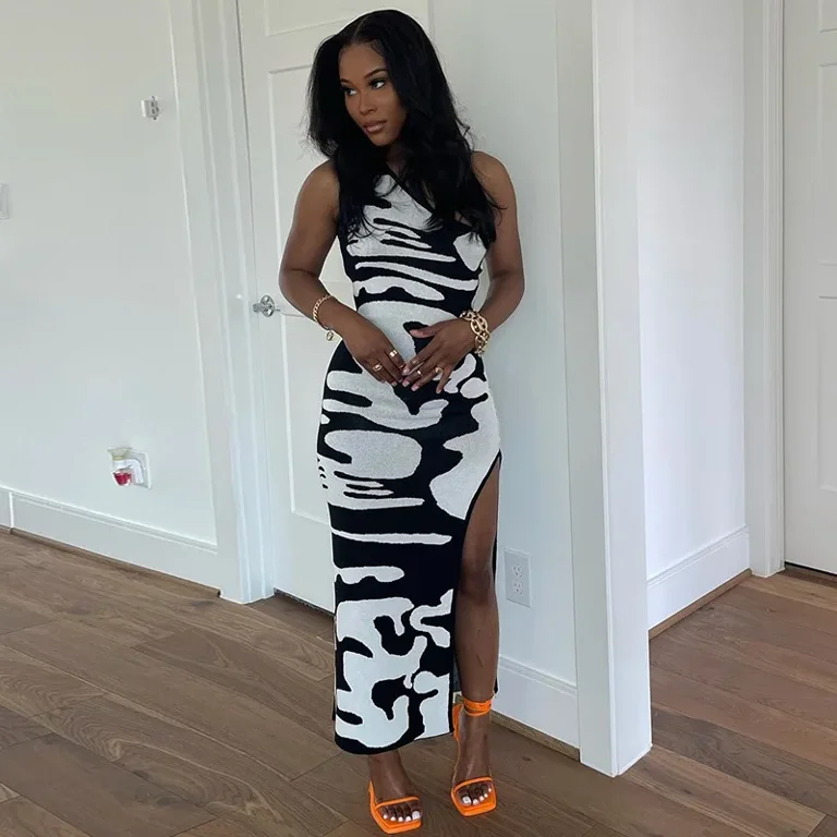 AnQingLueLv Sexy Women Cow Print Dress Clothes Maxi Strapless Sleeveless Slit Off Shoulder Evening Elegant Party Dresses Female Walmart