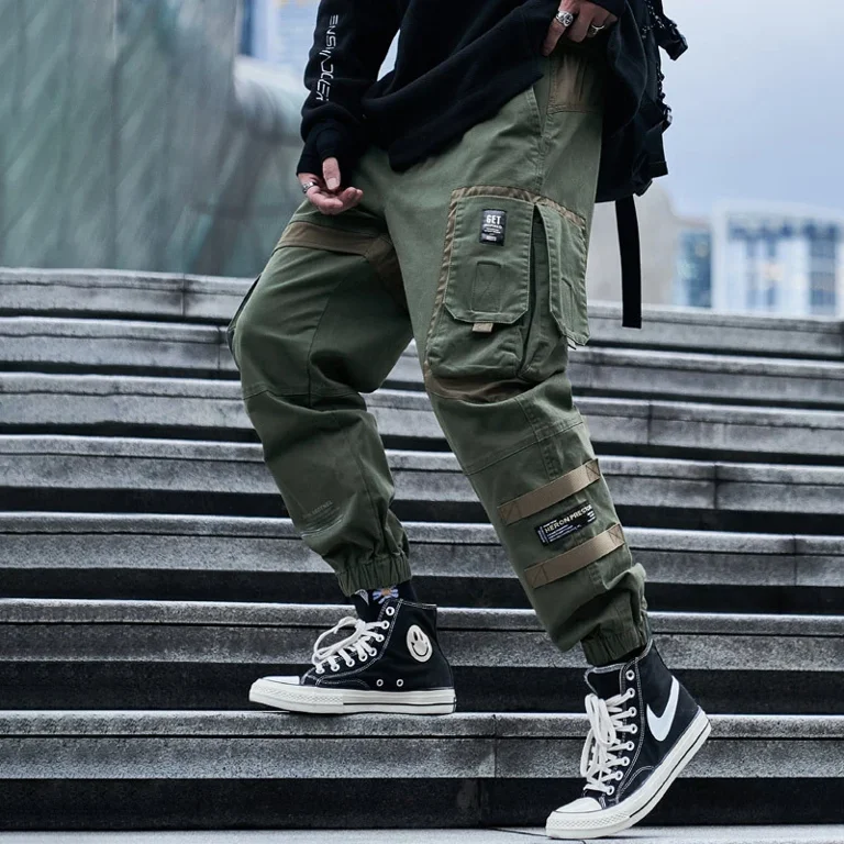 AnQingLueLv Techwear Cargo Pants Men Pockets Hip Hop Joggers Japanese Streetwear Green Black Trousers Male Loose Casual Outwear Walmart