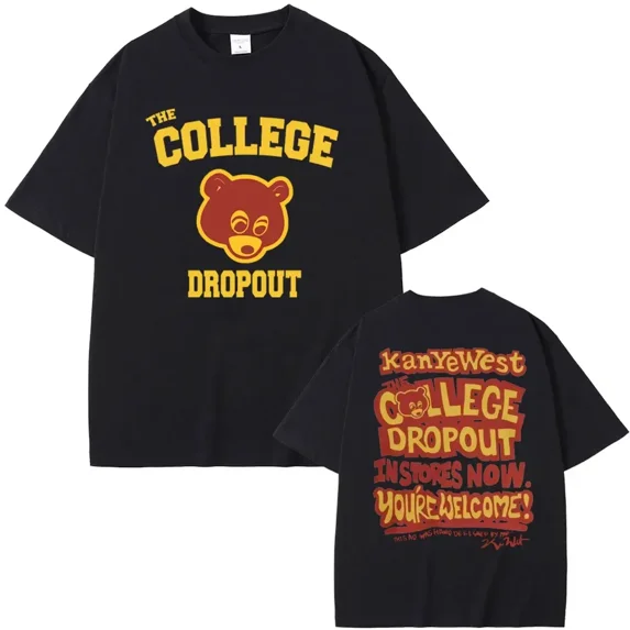AnQingLueLv The College Dropout Graphics Tshirt Men Women's Hip Hop Rap Vintage T-shirts Male Casual Oversize T Shirt
