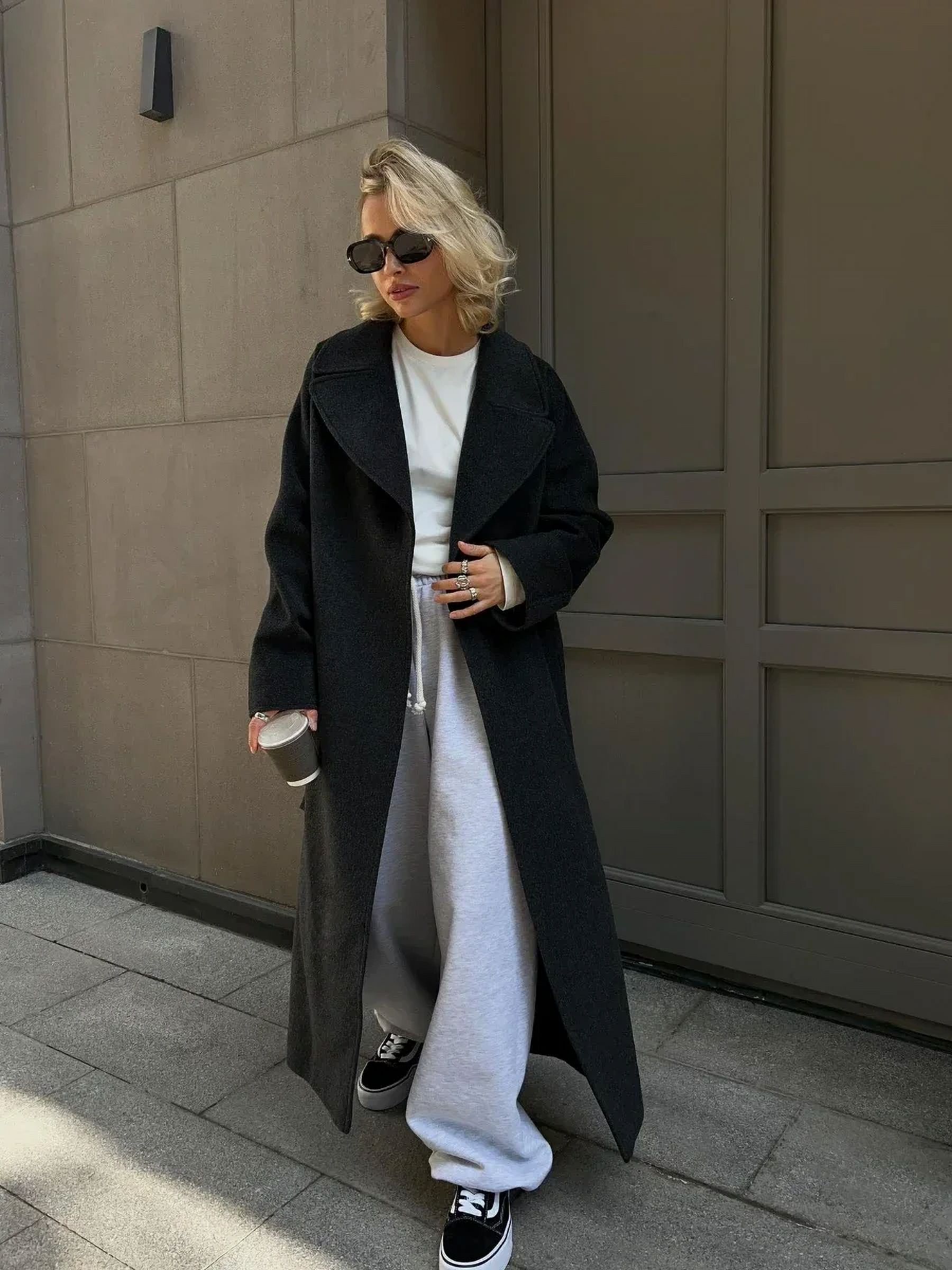 Women Trench Coat  Winter Lapel Long Sleeve Coats Office Ladies Solid Loose Woolen Coat Outwear