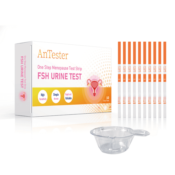 AnTester 10 x FSH Test Strips Detection Menopause Test & 10 Urine Cups Self Test for Early Menopause Perimenopause | Fertility Test