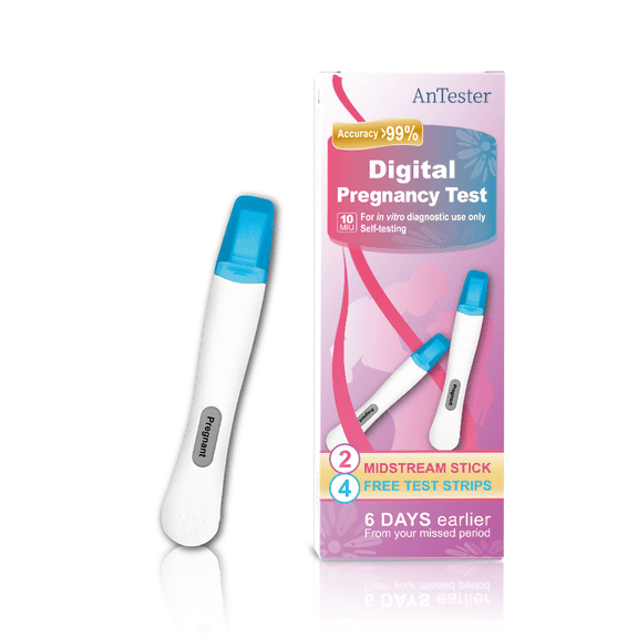 AnTester 2x Early Digital Pregnancy Test Kit + 4x hcg Test Strips 10mIU/mL,at-Home Pregnancy Test Kit for Women with Easy-to-Read Results
