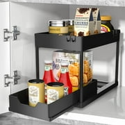 AnTom 2-Tier Under Sink Organizer with Sliding Shelf, Space-Saving Cabinet Storage for Bathroom Kitchen (Black-1 Pack)