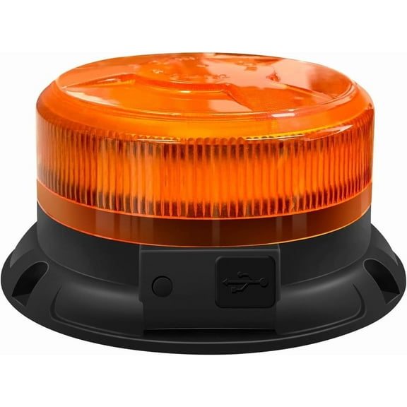 Magnetic Amber LED Beacon Light - Rechargeable, 9 Flash Modes for Vehicles