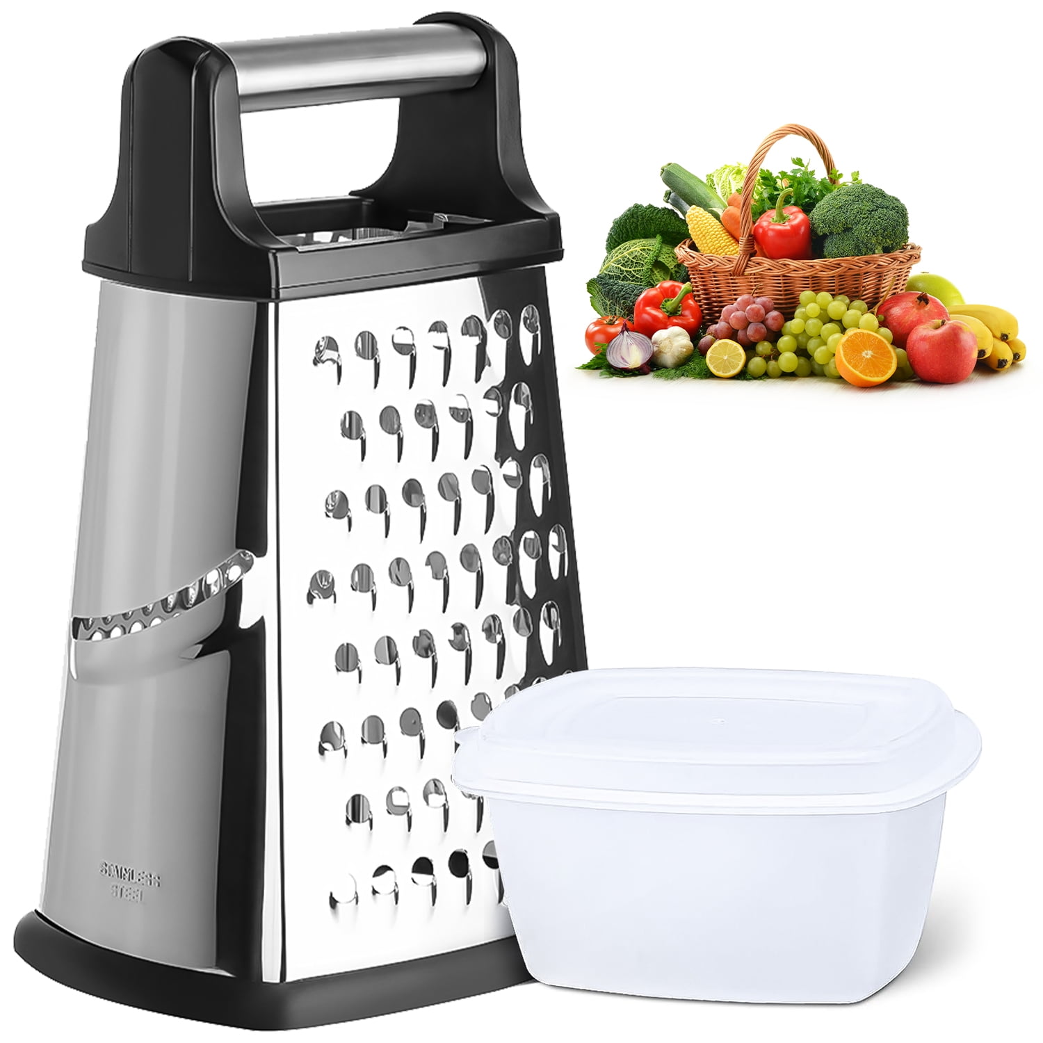 AnTom Stainless Steel Cheese Grater, Versatile Box Grater Kitchen Slicing for Cheese Parmesan Bread and Vegetable