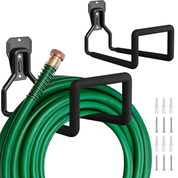 AnTom Wall Mount Metal Garden Hose Holder, Durable Hose Hanger Garage Storage Holds up to 110LB for Outdoor (2pc Black)