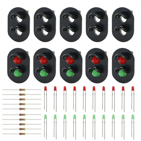 Ana 10pcs HO OO Scale Railway Signal Heads with 3mm Green Red LEDs for Model Train Scenery and Street Layout Accessories, ABS Material, 1:76~1:100 Scale, 3V Operating Voltage