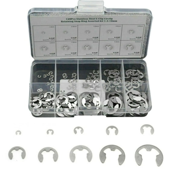 Ana 120X Stainless M1.5 - M10 Assorted E Clips C Circlip Kit Retaining Snap Ring Set