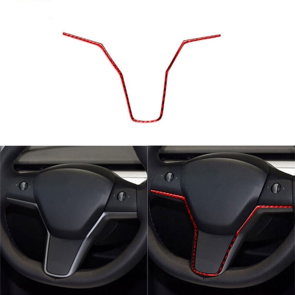 Ana 1pcs Hot Sale Red Carbon Fiber Interior Steering Wheel Cover Trim Strip For Tesla Model Y/3 Direct Replacement Car Accessories