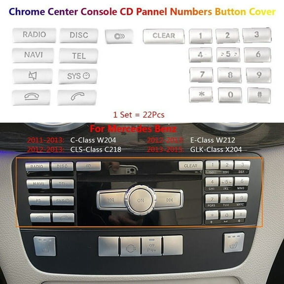 Ana 22Pcs CD Button Cover Stickers For Benz W204 W212 C218 GLK X204 Center Console Numbers Button Cap Trim Auto Dash Buttons Lid