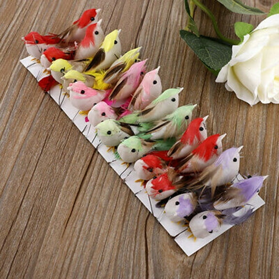Ana 24pcs Mini Artificial Foam Feather Birds DIY Crafts Ornament Home Garden Decor