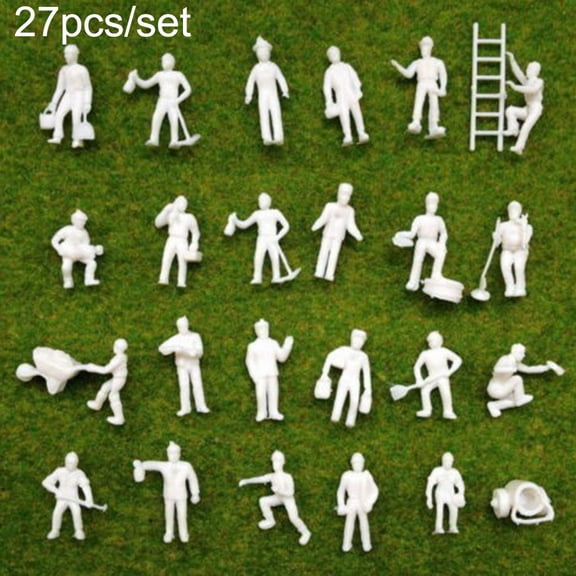 Ana 27PC White Model Railway Train Worker People Figures HO OO Gauge 20mm Plastic for Diorama Layout Scenes 1:87 Scale