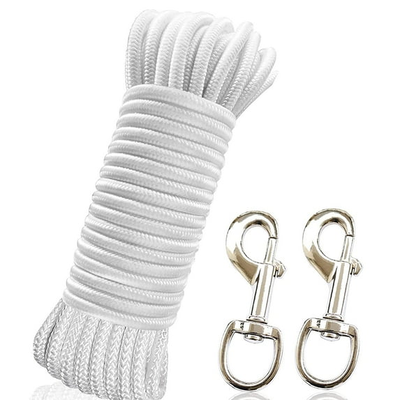Ana 38 Feet Flag Pole Halyard Rope White 1/4" Diameter, with 2 pcs Flag Pole Steel Swivel Snap Hooks for Flagpoles Up to 19 Ft, Clothesline, Swing, Climbing, Camping