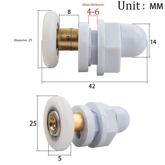 Ana 4pcs Shower Door Rollers Pulley Bathroom Sliding Glass Door Wheels Bathroom Door Replacement Part 19/23/25/27/29mm Wheel Home Decor