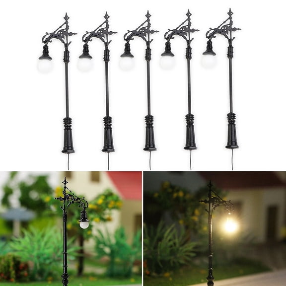 Ana 5 Pieces N Scale Model Railway LED Street Lamp 1:160 Scale 65mm Light for Train Layout Metal Construction 3V DC/AC with Series Resistors, Not for Children Under 14 Years