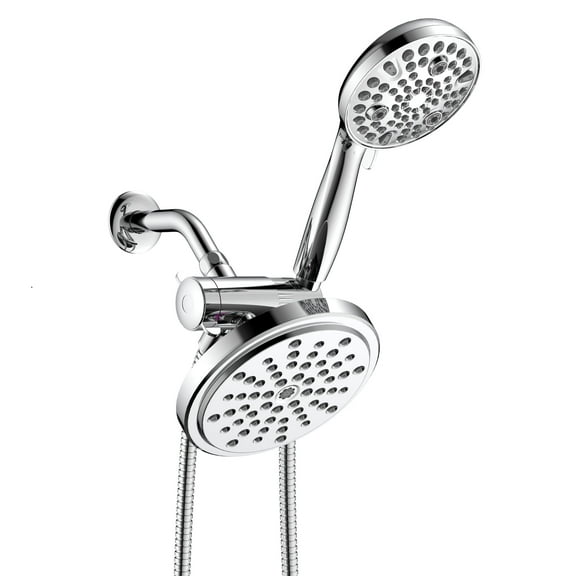 Ana Bath 7" Rain Shower with Handheld Combo with 5-ft Shower Hose - 10-Spray Settings, Brass Connectors, Pause + Clean Jet (Chrome)