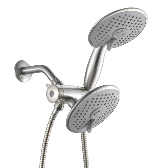 Ana Bath Anti-Clog High-Pressure 6-Inch Multi Function Dual Shower Head with Handheld Shower System + 60-Inch Stainless Steel Shower Hose (Brushed Nickel)