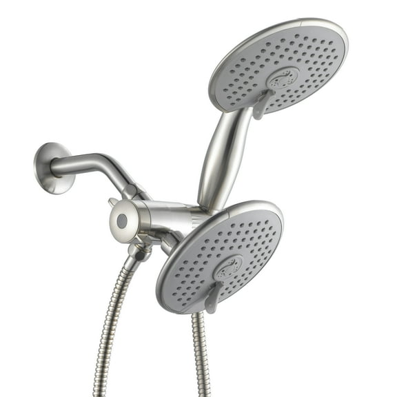 Ana Bath Anti-Clog High-Pressure 6-Inch Multi Function Dual Shower Head with Handheld Shower System + 60-Inch Stainless Steel Shower Hose (Brushed Nickel)