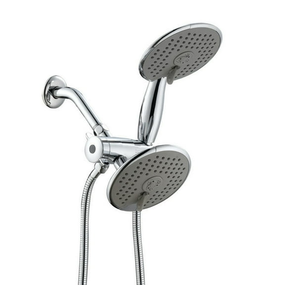 Ana Bath Anti-Clog High-Pressure 6-Inch Multi Function Dual Shower Head with Handheld Shower System + 60-Inch Stainless Steel Shower Hose (Chrome)
