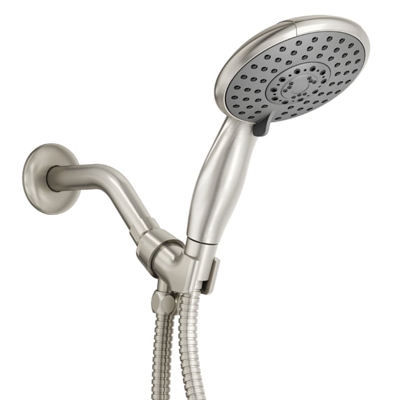 Ana Bath High-Pressure Anti-Clog 5-Inch 5- Setting Handheld Shower Head System + 96-Inch Stainless Steel Shower Hose (Brushed Nickel)