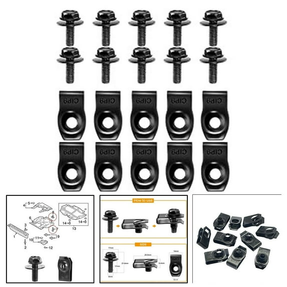 Ana Engine Under Cover Splash Shield Body Bumper Fender Push Clips U-Nuts Clip Kit