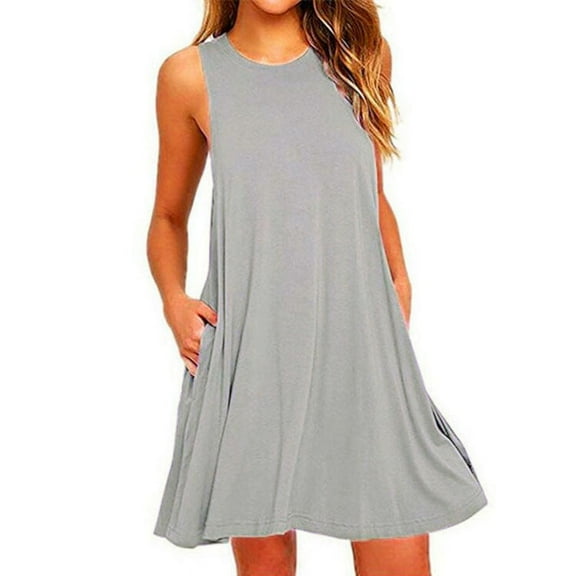Ana Fashion Women Casual Loose Short Summer Mini Dress Sleeveless Beach Sundress