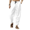 thumbnail image 1 of Ana Men\'s Cotton Linen Pants Joggers Casual Elastic Waist Loose Yoga Harem Trousers, 1 of 8
