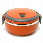 Ana Thermal Lunch Box, Stackable Hot Food Insulated Box, Thermos For Hot Food, 304 Stainless Steel Round Lunchbox, Sealed Food Containers for Insulated Bento Picnics(Single Layer orange)