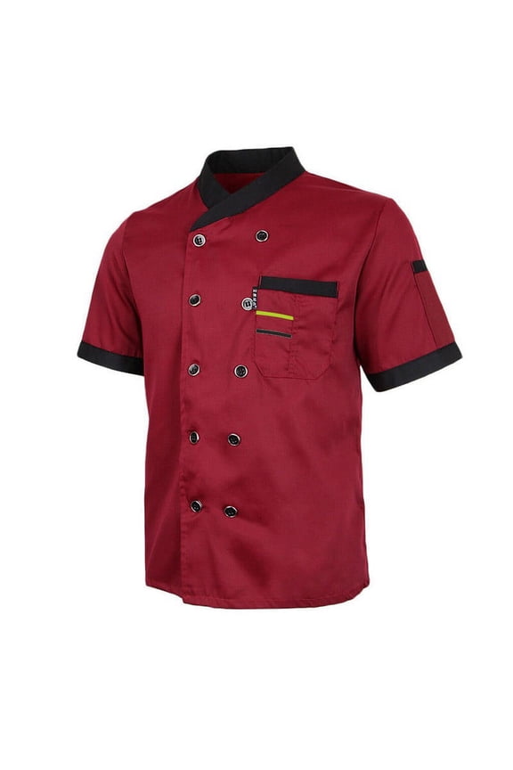 Unisex Hotel Chef Clothes Stand Collar Button Short Sleeve T-shirt Tops