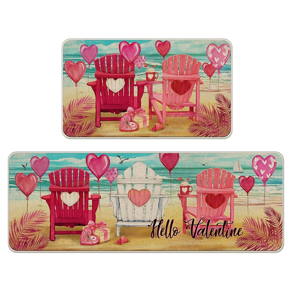 Ana Valentines Kitchen Rugs Mats Sets of 2, NonSlip Love Heart Rugs