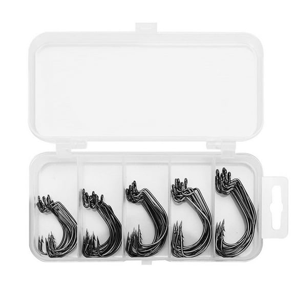 Ana Wide Worm Hook Set 51pcs Carbon Steel Offset Fishhooks for Bass Fishing