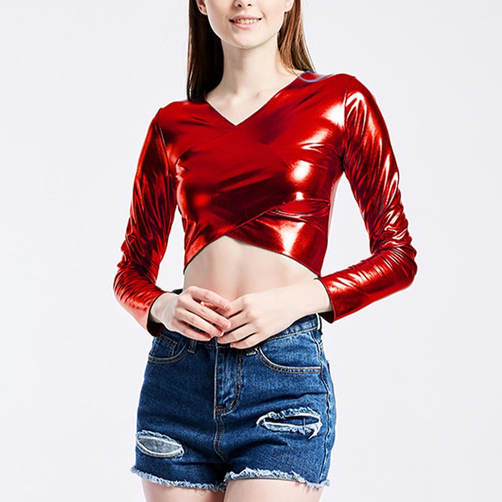 Leather crop top - Shiny main image 1