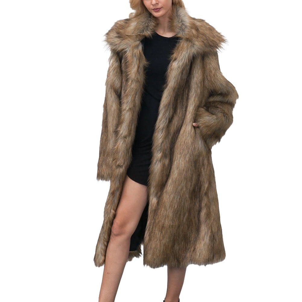 Ana Women Long Suit Collar Overcoat Loose Winter Warm Outwear Faux Fur Coat Jacket Walmart