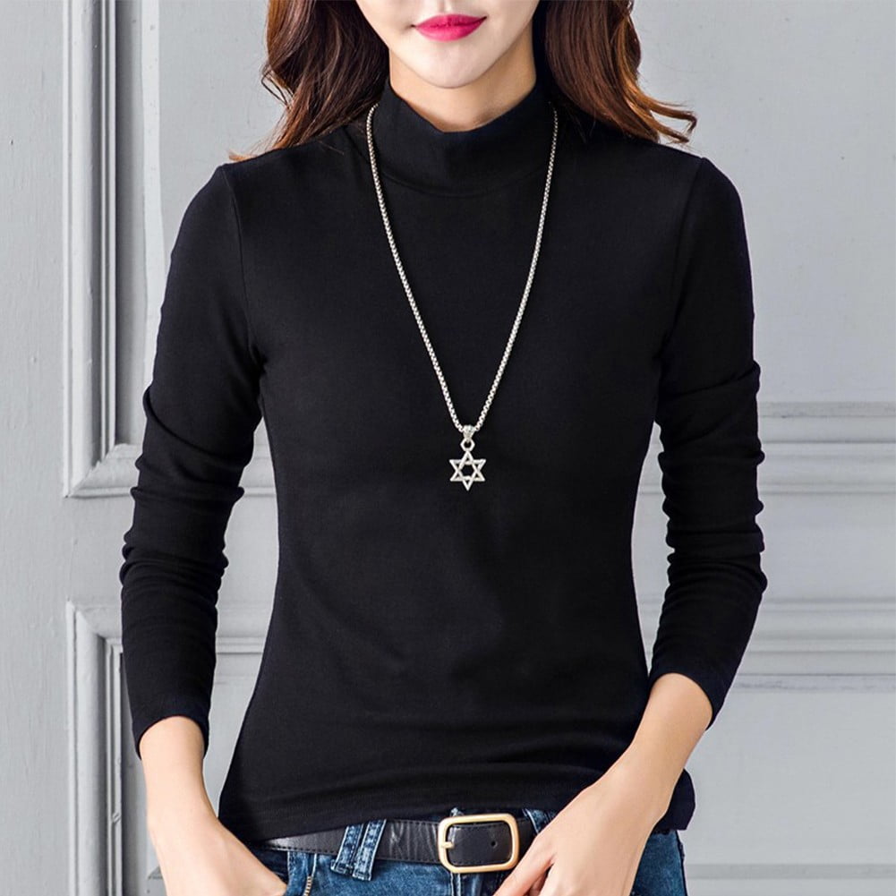 Women's Ribbed Turtleneck Long Sleeve Top - Slim Fit Thermal Shirt For Fall, Basic Layering Piece