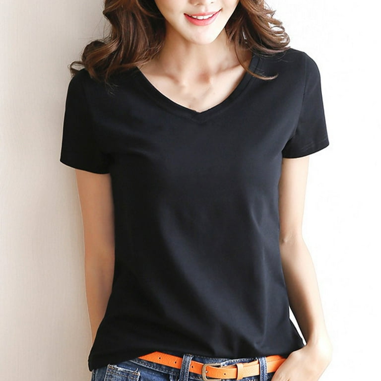 Ana Womens Basic Tees Shirt Solid Plain Top Short Sleeve Roundneck