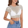 thumbnail image 1 of Ana Womens Sheer Mesh Fish Net Short Sleeve See Though Crop Top T-Shirt Blouse, 1 of 9