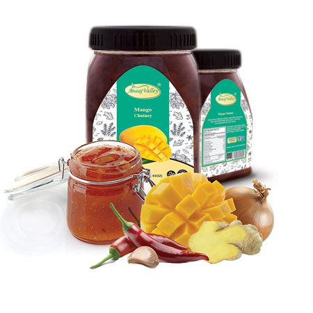 Anaaj Valley Pure Hot Mango Chutney | Premium Spicy Mango Chutney | Used With Chicken, Sandwich, Salad | NON-GMO, Vegan, Gluten Free, All Natural, Indian Condiment 650 Gr With Bottle