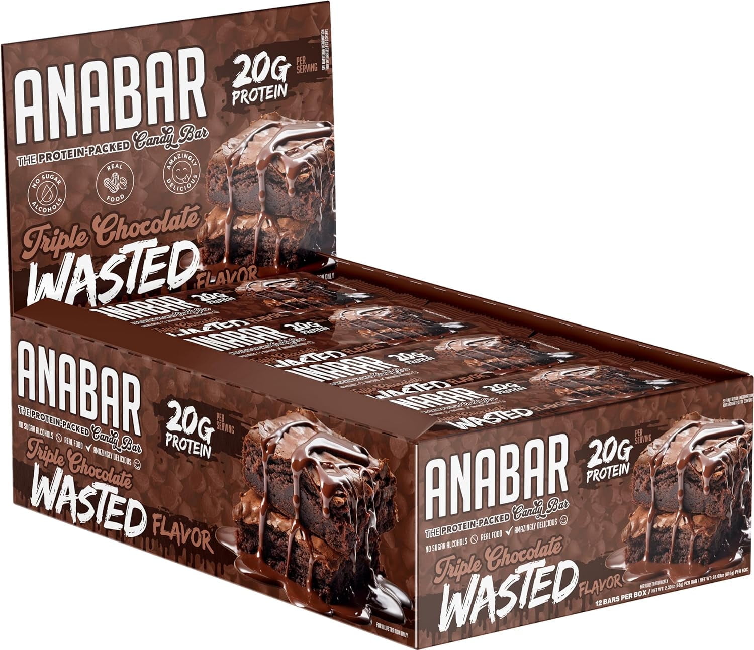 Anabar Protein Bar New Triple Chocolate Wasted, 12 Bars, 20 Grams of Protein