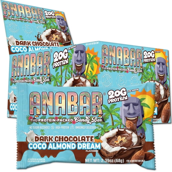 Anabar Protein Bar, The Protein-Packed Candy Bar, New Almond Butter Base, Amazing Tasting Protein Bar, No Sugar Alcohols, High Protein, 20 Grams of Protein (12 Bars, Coco Almond Dream)