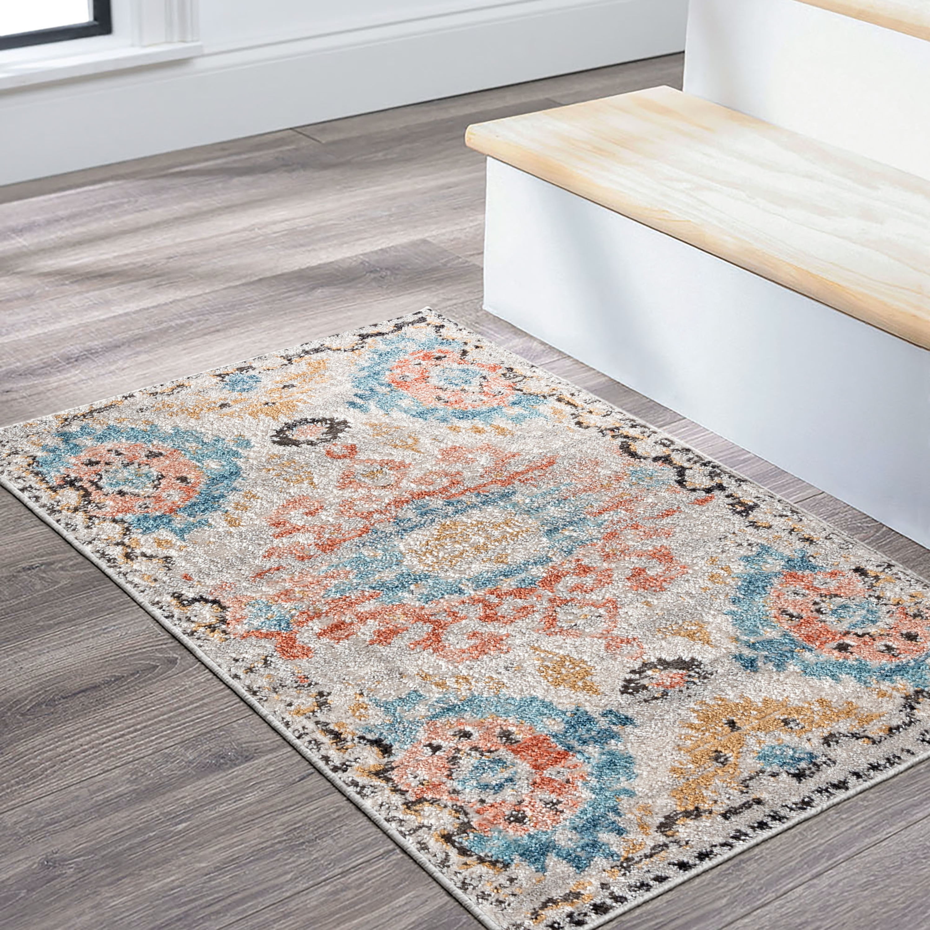 Anabel Traditional 2' x 3' Aqua and Peach Polypropylene & Polyester Indoor Area Rug