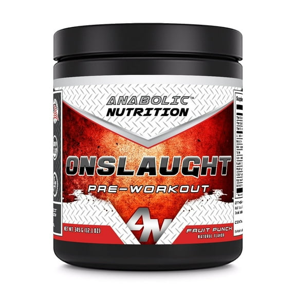 Anabolic Nutrition Onslaught Pre-Workout Grape 345 Grams Powder Fruit Punch Flavor Supplement | 30 Servings | Pre Workout Supplement | Made in USA