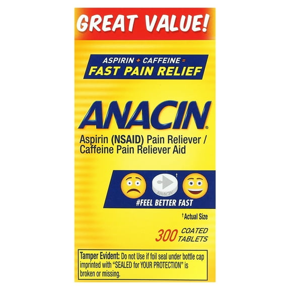 Anacin Fast Pain Relief Pain Reducer Aspirin Tablets, 300 Tablets