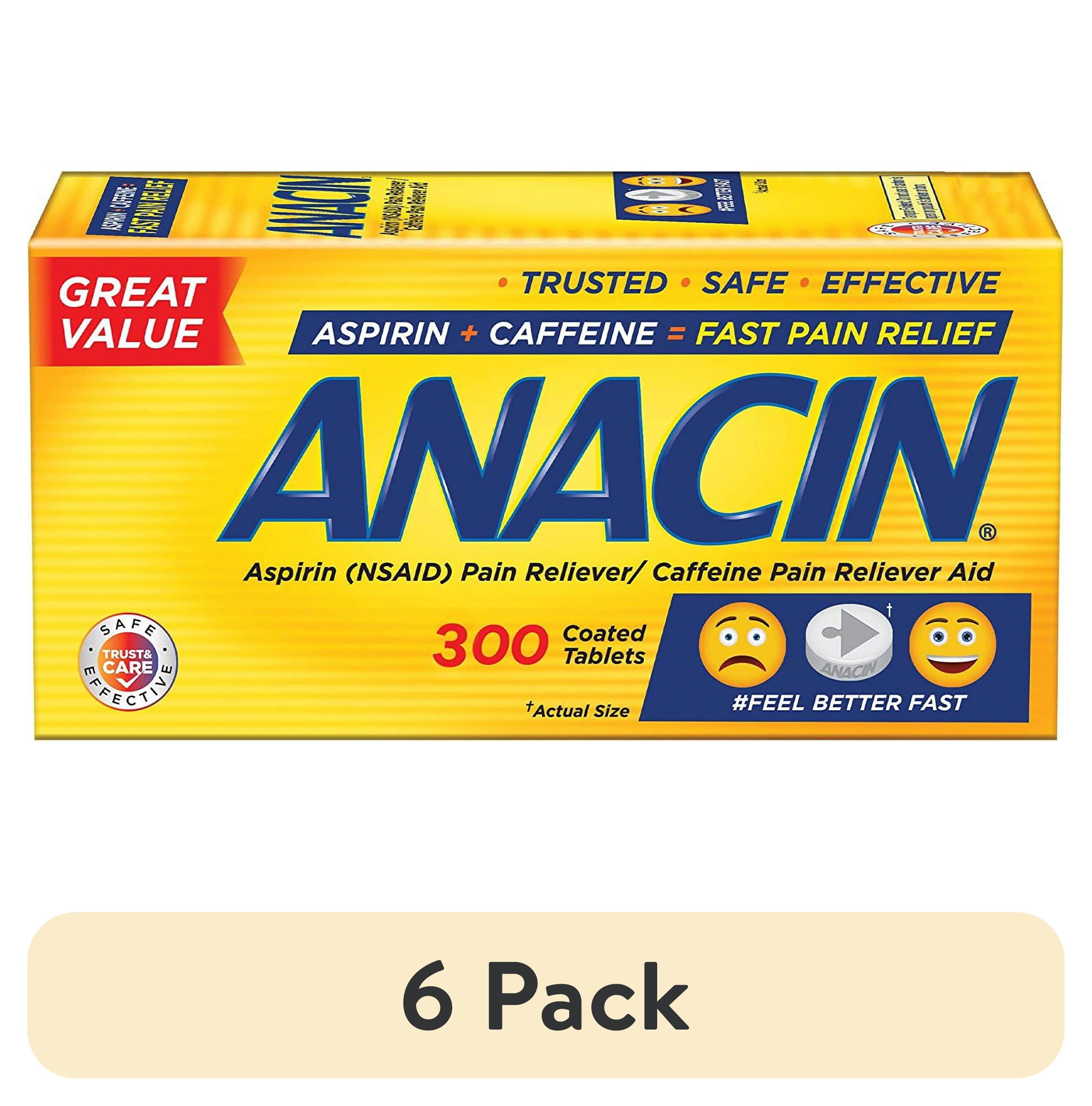 (6 Pack) Anacin Fast Pain Relief Pain Reducer Aspirin Tablets, 300 ...