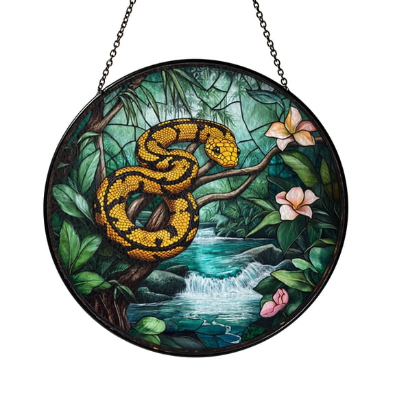 Anaconda Snake Stained Glass Style Suncatcher Window Hanging, Tropical Jungle Reptile Art Decor, Exotic Forest Inspired Animal Ornament for Nature Themed Home Accent, Gift for Reptile Lovers