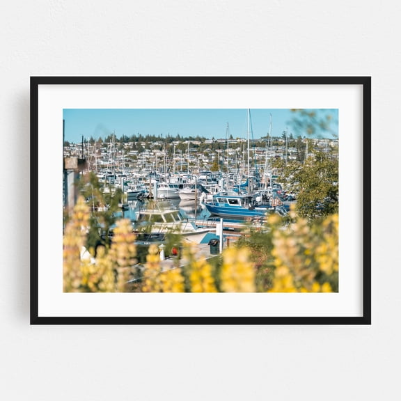 Anacortes Harbor - Anacortes Washington Photography Harbor Boat Seascape Nautical Port Maritime Coastal Black Framed Wall Art Print 12 x 18 inches